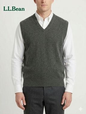 NWT XL Vintage L.L. Bean 100% Lambswool Men's Dark Grey V-Neck Sweater Vest